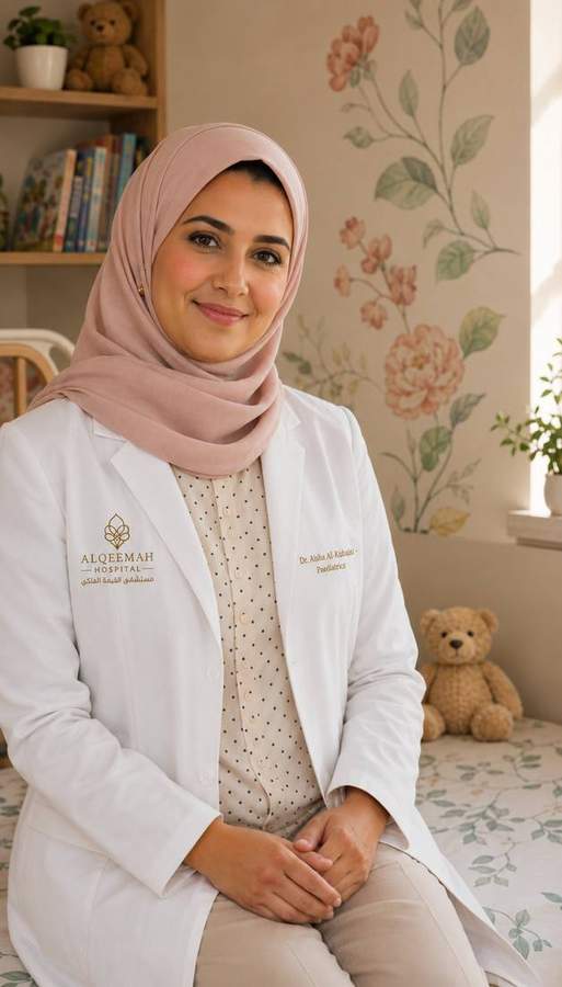 د. عائشة الكبيسي، رئيسة مستشفى الأطفال، في جناح الأطفال المزخرف